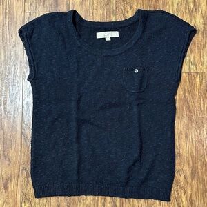 Anne Taylor LOFT Short Sleeve Sweater Weaved Linen/Cotton Navy Size XS